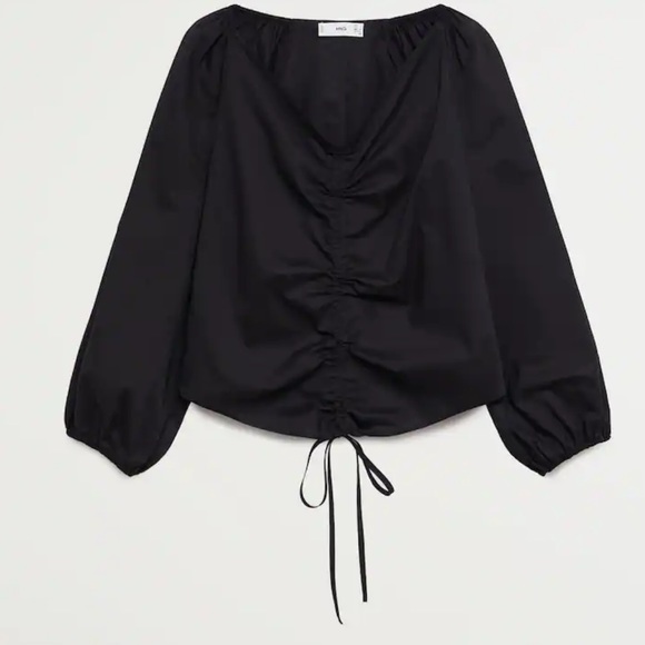 Mango cotton blouse with ruched detail US size 2 black - Picture 7 of 10